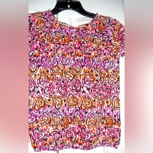 Derek Heart Girl multi-color Cotton Puff Sleeve Heart shapes print shirt M